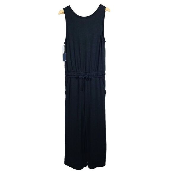 NEW Wilfred Free Izabel Tank Jumpsuit M Black Knit‎ Cinch Waist Sleeveless Crop - Picture 1 of 11